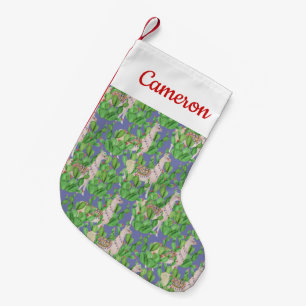 Add Your Name Watercolor Llama & Catus Pattern Small Christmas Stocking