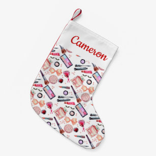 Add Your Name Watercolor Makeup Pattern Small Christmas Stocking