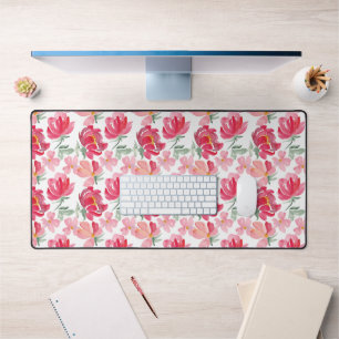 Add Your Name   Watercolor Peony Pattern Desk Mat
