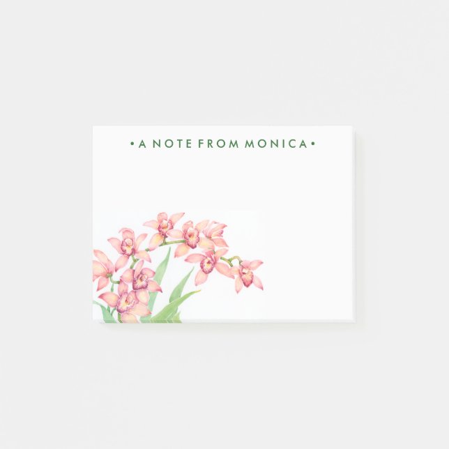 Add Your Name | Watercolor Pink Flowers Post-it Notes (Front)