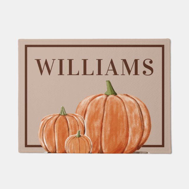 Add Your Name | Watercolor Pumpkins Doormat (Front)