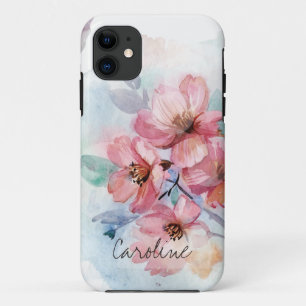 Add Your Name Watercolor Spring Flowers Case-Mate iPhone Case