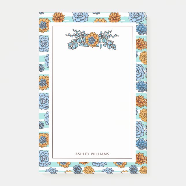 Add Your Name | Watercolor Succulent Post-it Notes (Front)