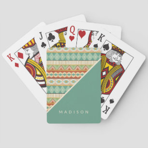Add Your Name Watercolor Tribal Pattern Playing Cards