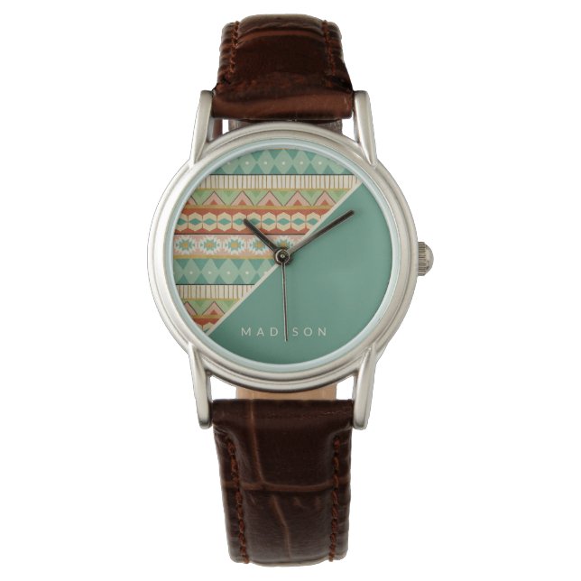 Add Your Name | Watercolor Tribal Pattern Watch (Front)