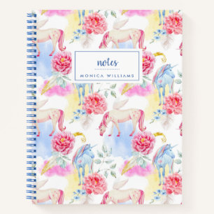 Add Your Name Watercolor Unicorn & Pegasus Notebook