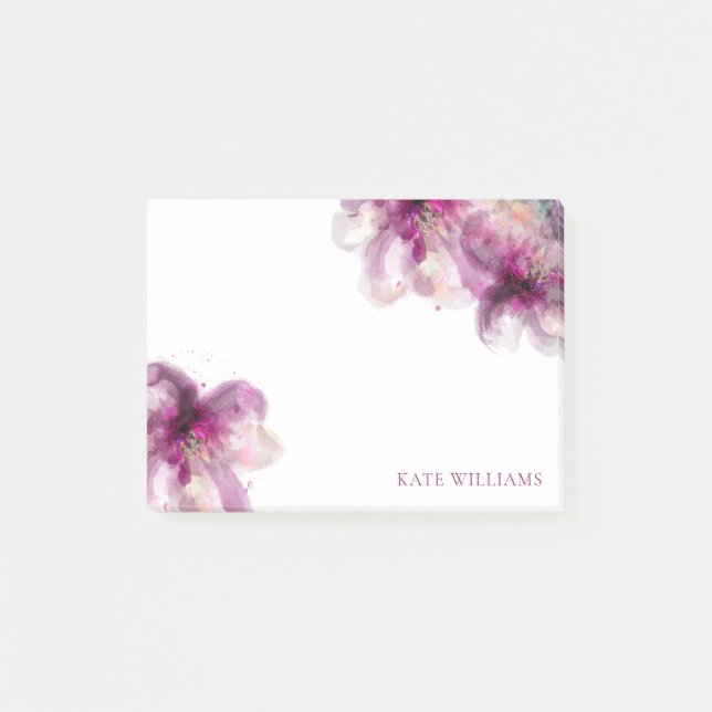 add Your Name Watercolour Pink Lilies Post-it Notes (Front)
