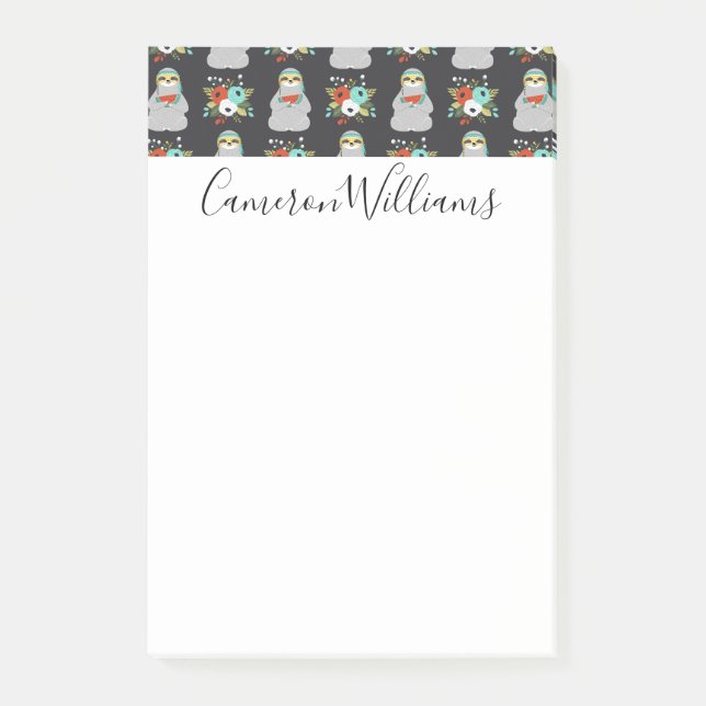 Add Your Name | Watermelon Sloth Pattern Post-it Notes (Front)