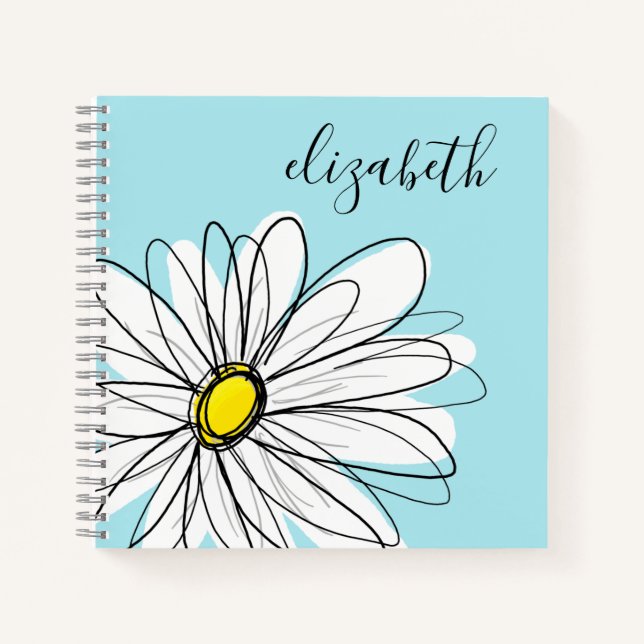 Add Your Name Whimsical Daisy CAN edit colour Notebook (Front)
