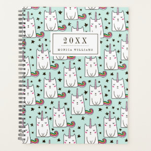 Add Your Name/Year Cute Hand Drawn Unicorn Cat Planner