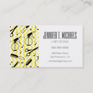 Add Your Name   Yellow Hairdresser Tool Pattern Business Card