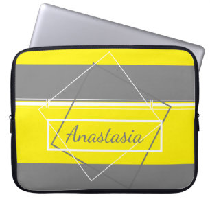Add Your Name Yellow Lines Computer Laptop Sleeve