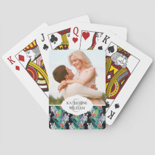 Add Your Name Zebra And Exotic Flowers Playing Cards