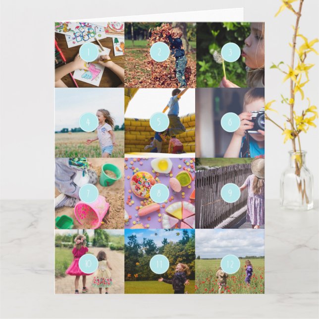 Add your own 12 Photos Customisable Card (Yellow Flower)