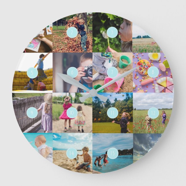 Add your own 16 Photo Customisable Collage Clock (Front)