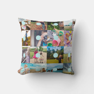 Add your own 16 Photo Customizable Collage Cushion