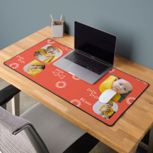 Add Your Own 4 Photographs and Text Personalised Desk Mat