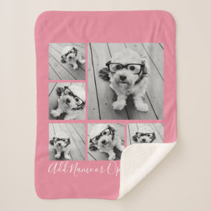 Add Your Own 6 Photos Collage -- CAN edit pink Sherpa Blanket