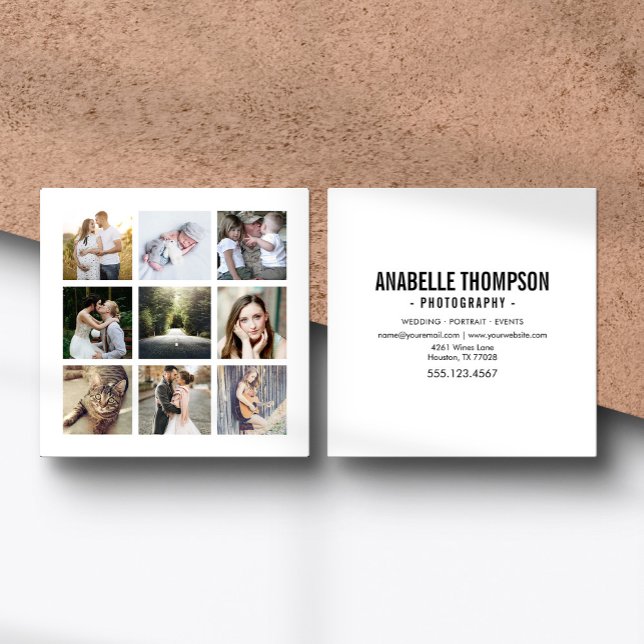 Add Your Own 9 Photo Gallery  | Photography Square Business Card (Creator Uploaded)