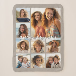 Add Your Own 9 Photos Collage -- CAN edit taupe Sherpa Blanket