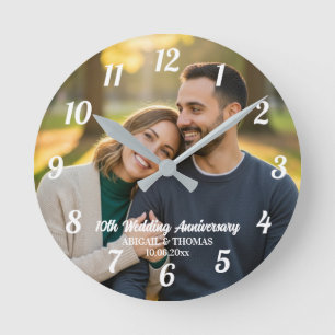Add Your Own Couple Photo 10th Wedding Anniversary Round Clock