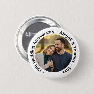 Add Your Own Couple Photo 15th Wedding Anniversary 6 Cm Round Badge