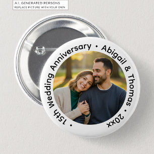 Add Your Own Couple Photo 15th Wedding Anniversary 6 Cm Round Badge