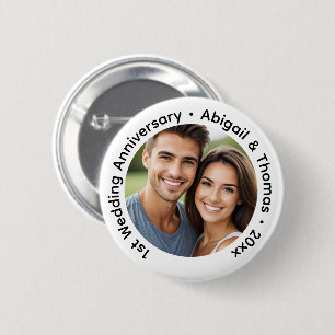 Add Your Own Couple Photo 1st Wedding Anniversary  6 Cm Round Badge