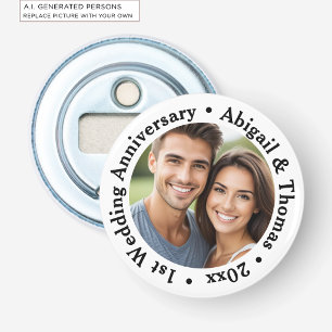 Add Your Own Couple Photo 1st Wedding Anniversary  Bottle Opener