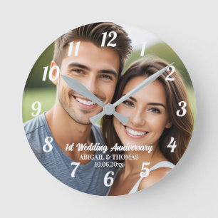Add Your Own Couple Photo 1st Wedding Anniversary  Round Clock