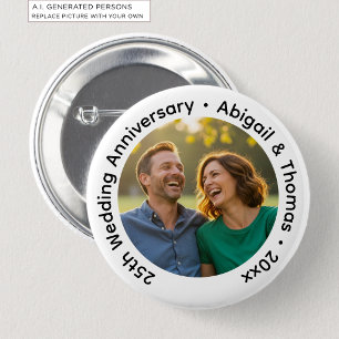 Add Your Own Couple Photo 25th Wedding Anniversary 6 Cm Round Badge