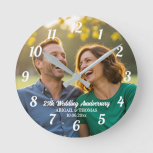 Add Your Own Couple Photo 25th Wedding Anniversary Round Clock