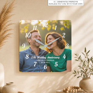 Add Your Own Couple Photo 25th Wedding Anniversary Square Wall Clock