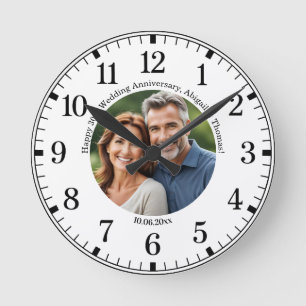 Add Your Own Couple Photo 30th Wedding Anniversary Round Clock