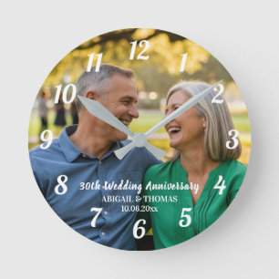 Add Your Own Couple Photo 30th Wedding Anniversary Round Clock