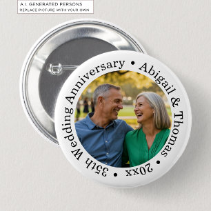 Add Your Own Couple Photo 35th Wedding Anniversary 6 Cm Round Badge