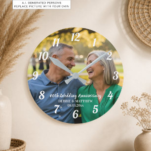 Add Your Own Couple Photo 40th Wedding Anniversary Round Clock