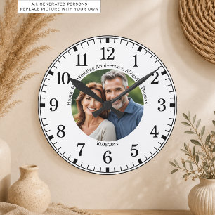 Add Your Own Couple Photo 40th Wedding Anniversary Round Clock