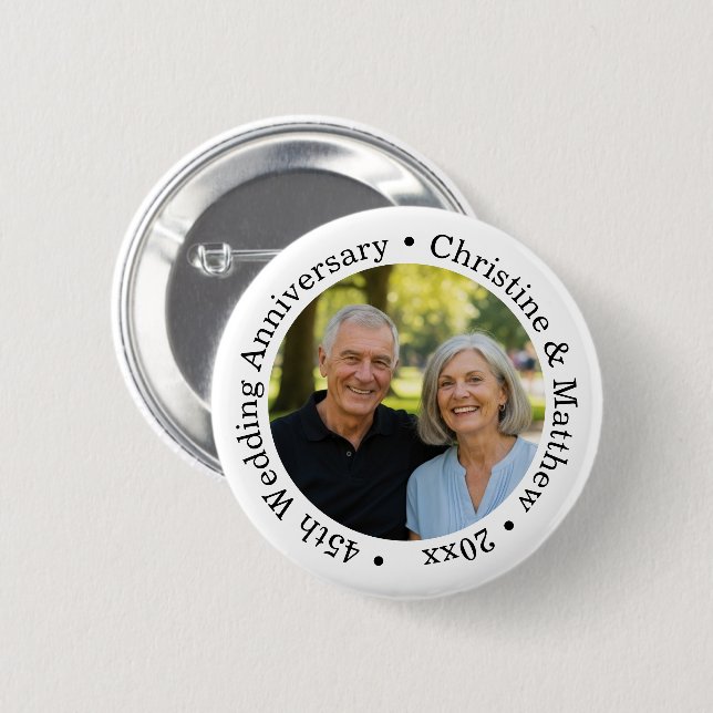 Add Your Own Couple Photo 45th Wedding Anniversary 6 Cm Round Badge (Front & Back)