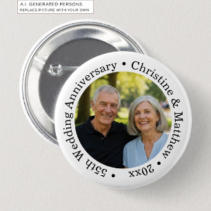 Add Your Own Couple Photo 55th Wedding Anniversary 6 Cm Round Badge