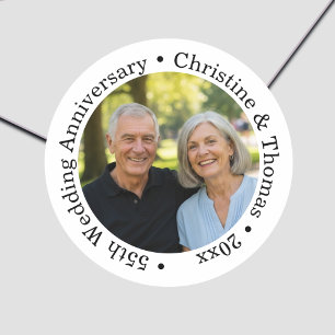 Add Your Own Couple Photo 55th Wedding Anniversary Classic Round Sticker