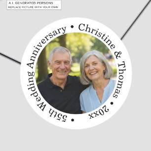 Add Your Own Couple Photo 55th Wedding Anniversary Classic Round Sticker