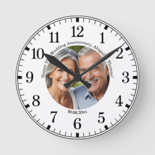 Add Your Own Couple Photo 55th Wedding Anniversary Round Clock