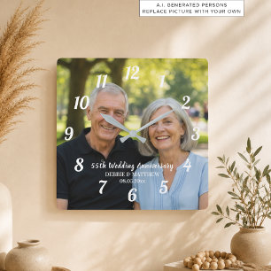 Add Your Own Couple Photo 55th Wedding Anniversary Square Wall Clock