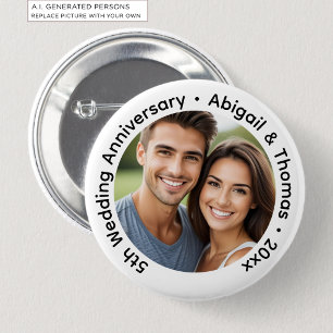 Add Your Own Couple Photo 5th Wedding Anniversary  6 Cm Round Badge