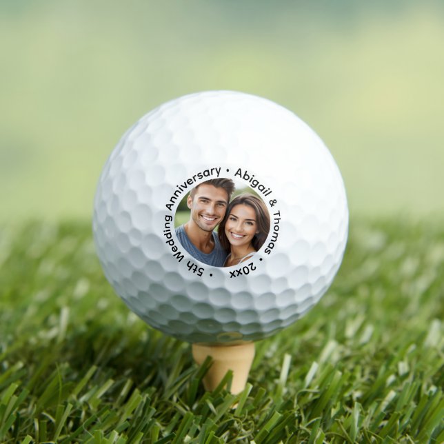 Add Your Own Couple Photo 5th Wedding Anniversary  Golf Balls (Insitu Tee)