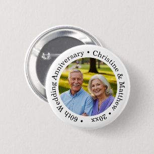 Add Your Own Couple Photo 60th Wedding Anniversary 6 Cm Round Badge