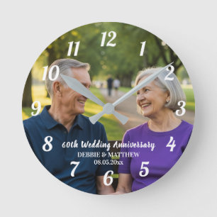 Add Your Own Couple Photo 60th Wedding Anniversary Round Clock