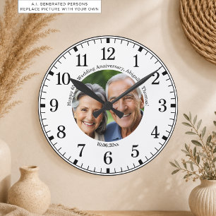 Add Your Own Couple Photo 65th Wedding Anniversary Round Clock
