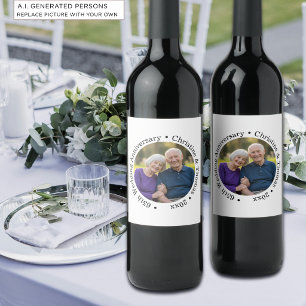 Add Your Own Couple Photo 65th Wedding Anniversary Wine Label